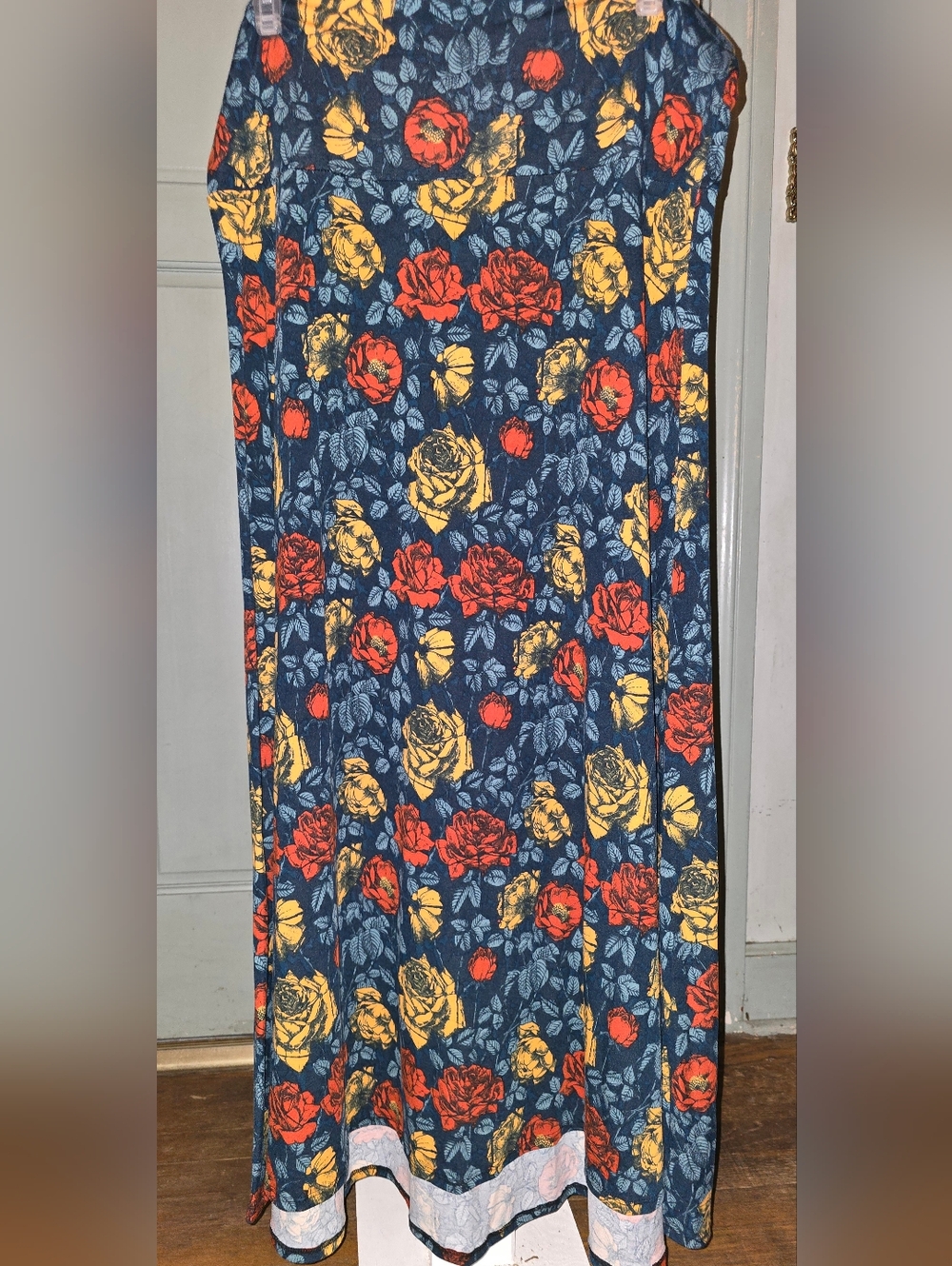 NWOT - LuLaRoe Navy Maxi Skirt with Red & Yellow Rose Print